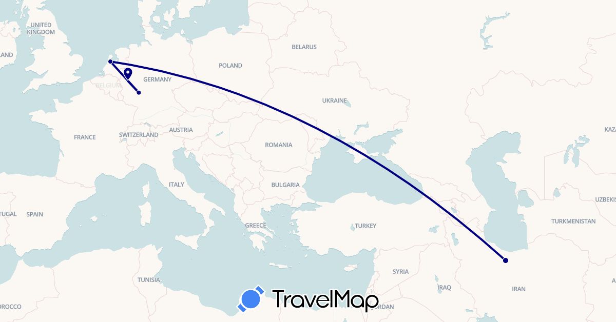 TravelMap itinerary: driving in Germany, Iran, Netherlands (Asia, Europe)
